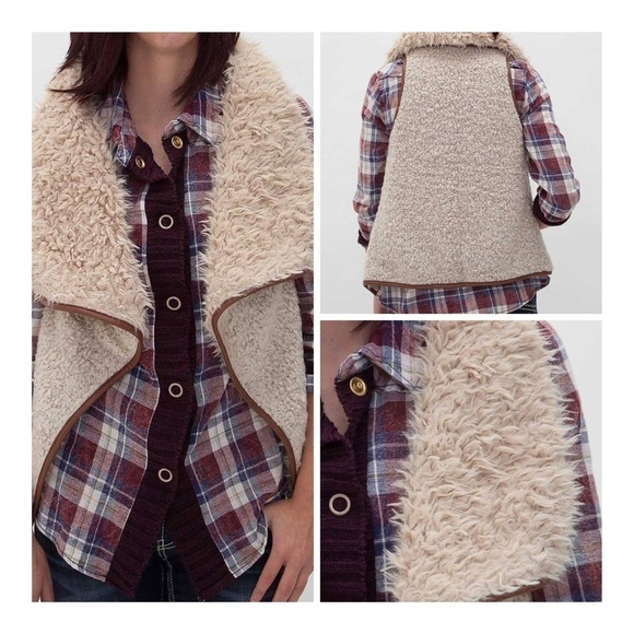 LOVE TREE Sherpa Faux Fur Vest - Natural - Picture 2 of 8